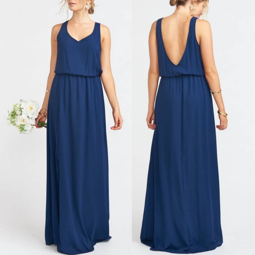 Show Me Your Mumu Kendall Chiffon Maxi Dress Large NWT Rich Navy Crisp Blue